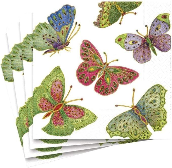 Caspari Jeweled Butterflies Paper Luncheon Napkins in Pearl - Two Packs of 20 | Amazon (US)