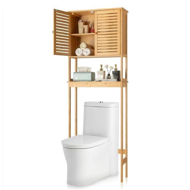 EasingRoom Over The Toilet Bathroom Storage Cabinet, Freestanding Bamboo Bathroom Organizer w/ Ad... | Walmart (US)