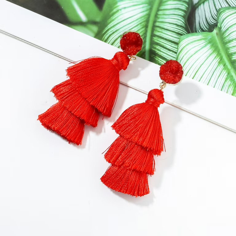 Red Tassel Earrings for Women | Colorful Layered Tassle 3 Tier Bohemian Earrings | Dangle Drop Ea... | Walmart (US)