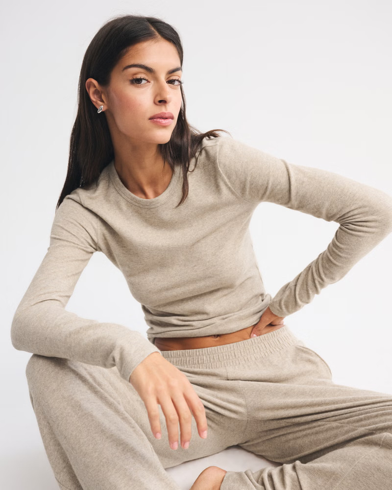 Women's Long-Sleeve Cozy Lounge Knit Tee | Women's | Abercrombie.com | Abercrombie & Fitch (US)