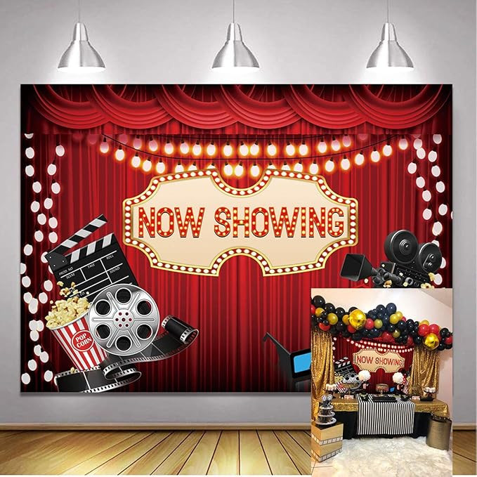 BINQOO 7x5ft Movie Night Backdrop for Birthday Party Movie Theme Now Showing Red Carpet Photograp... | Amazon (US)