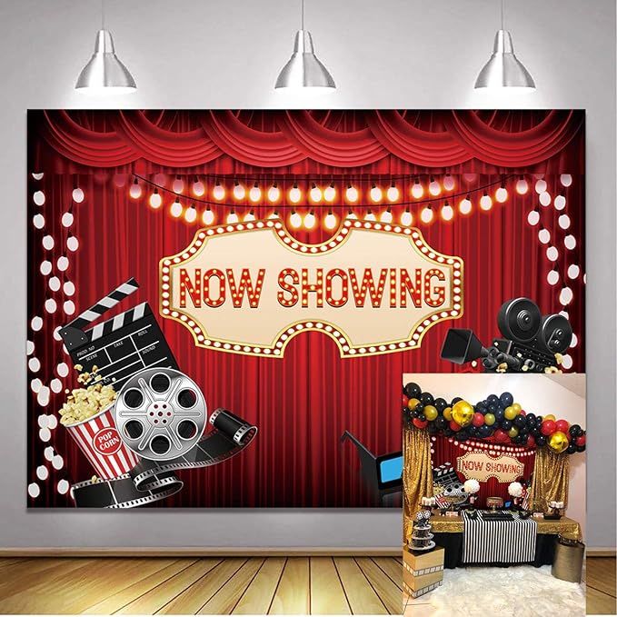 BINQOO 7x5ft Movie Night Backdrop for Birthday Party Movie Theme Now Showing Red Carpet Photograp... | Amazon (US)
