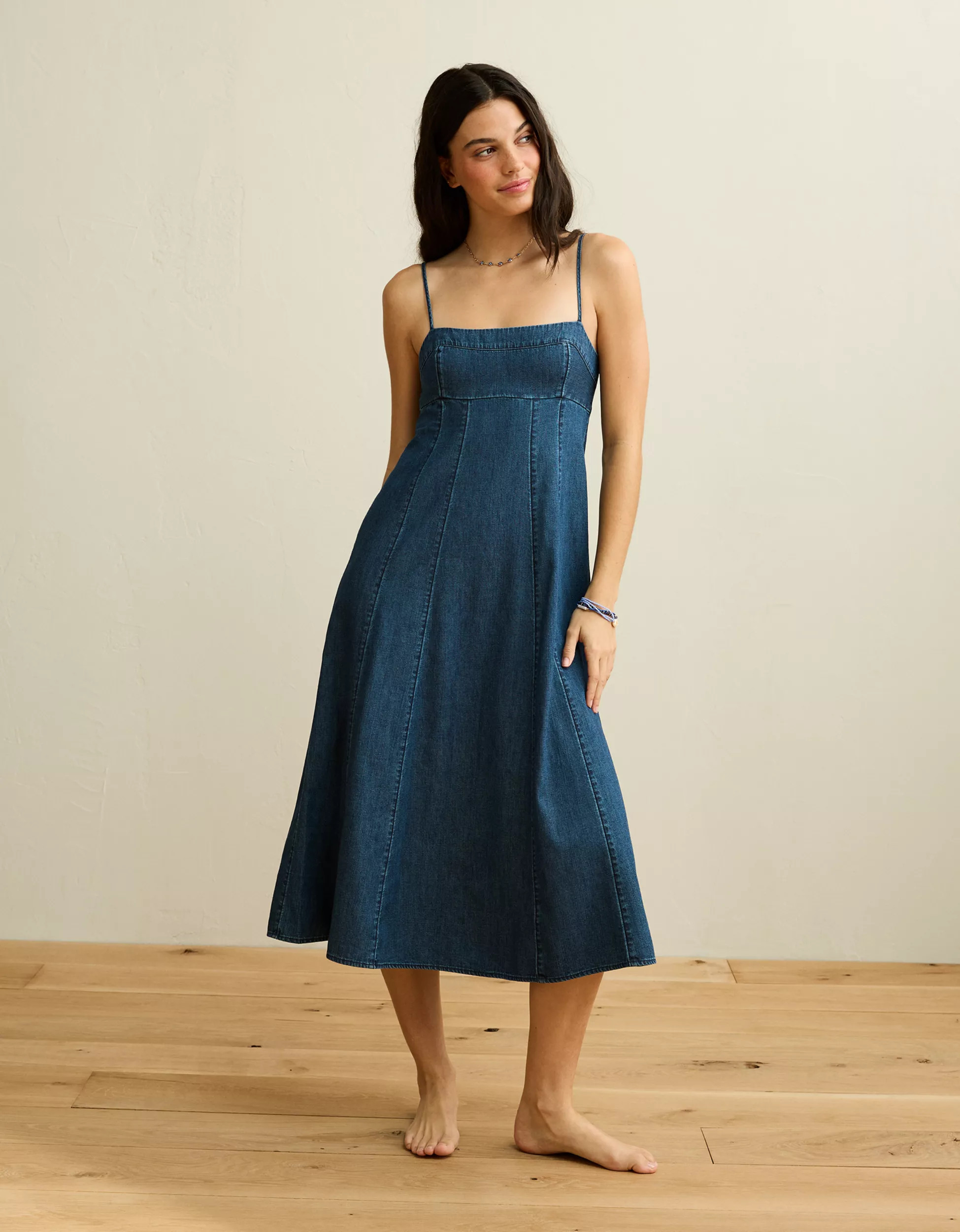 AE Sweetheart Neck Babydoll Midi Dress | American Eagle Outfitters (US & CA)