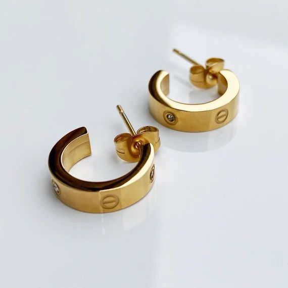 Designer inspired Women's Luxury Love Screw Earrings With Few Stones - Gold -  Wedding, Birthday/... | Etsy (US)