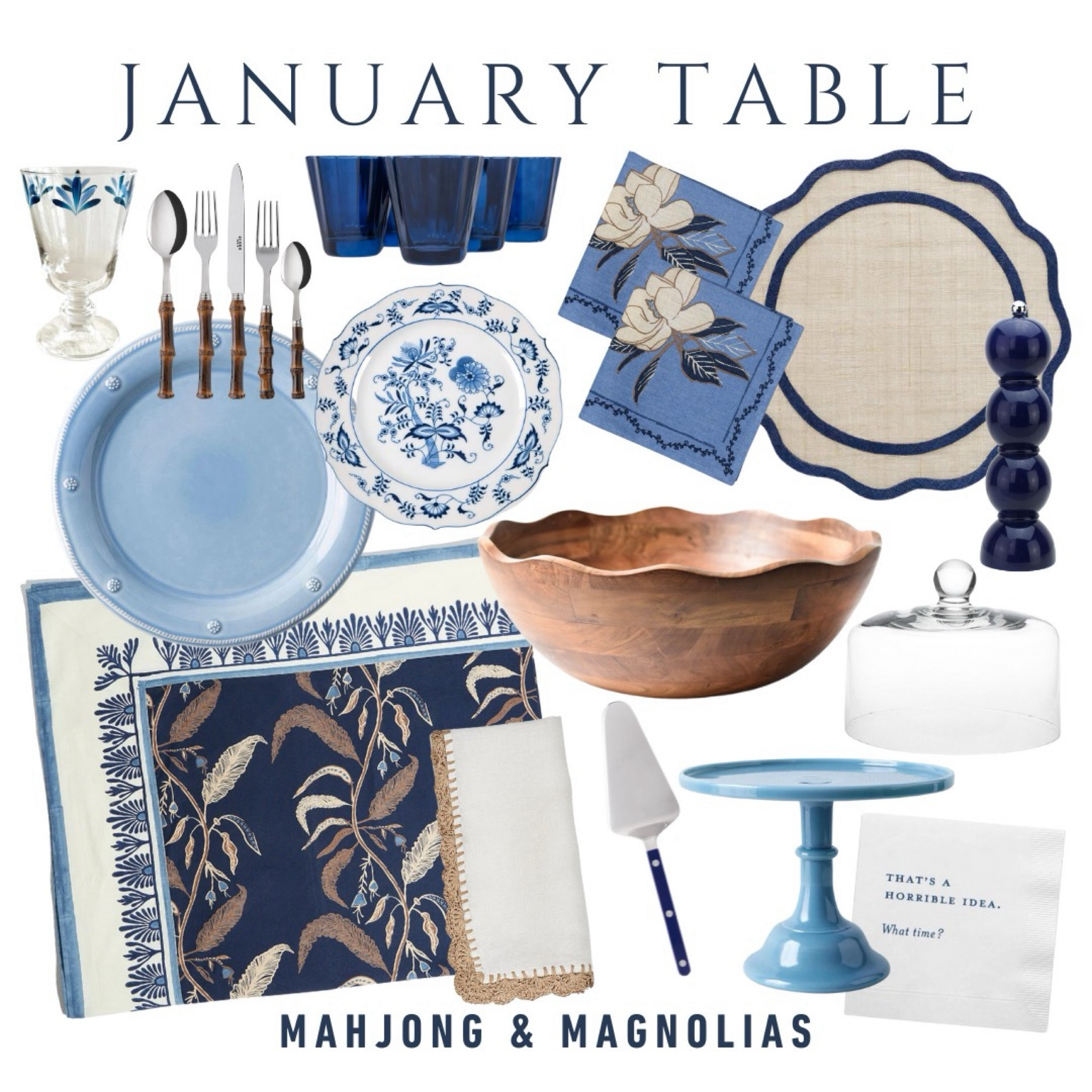 A few “winter blues” we are loving for this month’s table

___

Tablecloth, dinner plate, placemat, napkin, flatware, serving bowl, wine glasses, mahjong

#LTKparties #LTKover40 #LTKhome