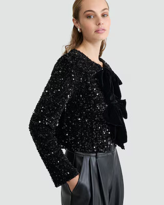 The F&F Edit Sequin Embellished Bow Jacket in Black | Tesco F&F
