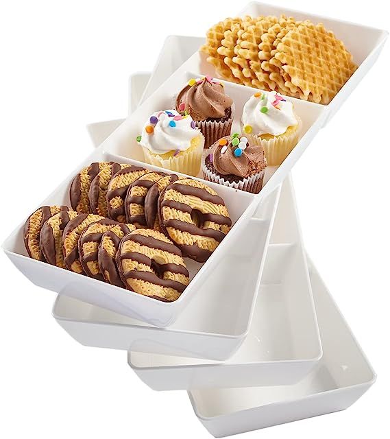 US Acrylic Avant 15" x 5" Plastic 3-Section Stackable Serving Tray in White | Set of 4 Appetizer,... | Amazon (US)