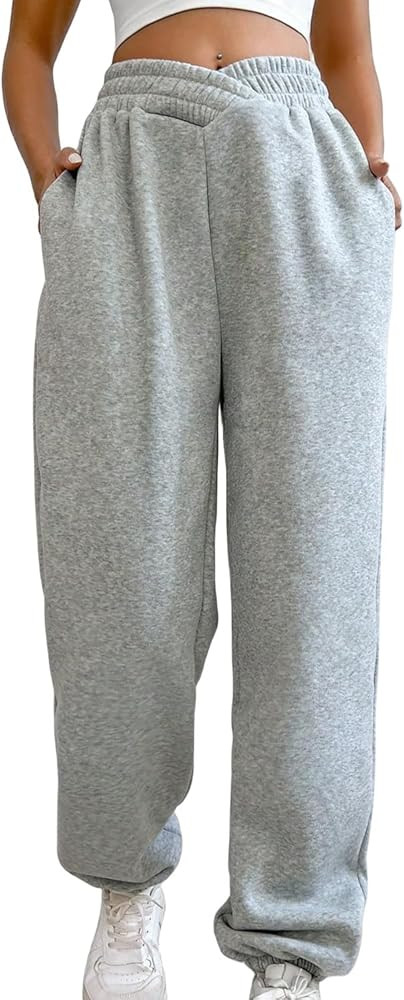 Women's Casual Joggers Pants V Crossover High Waisted Baggy Lounge Bottoms Pants Leggings | Amazon (US)