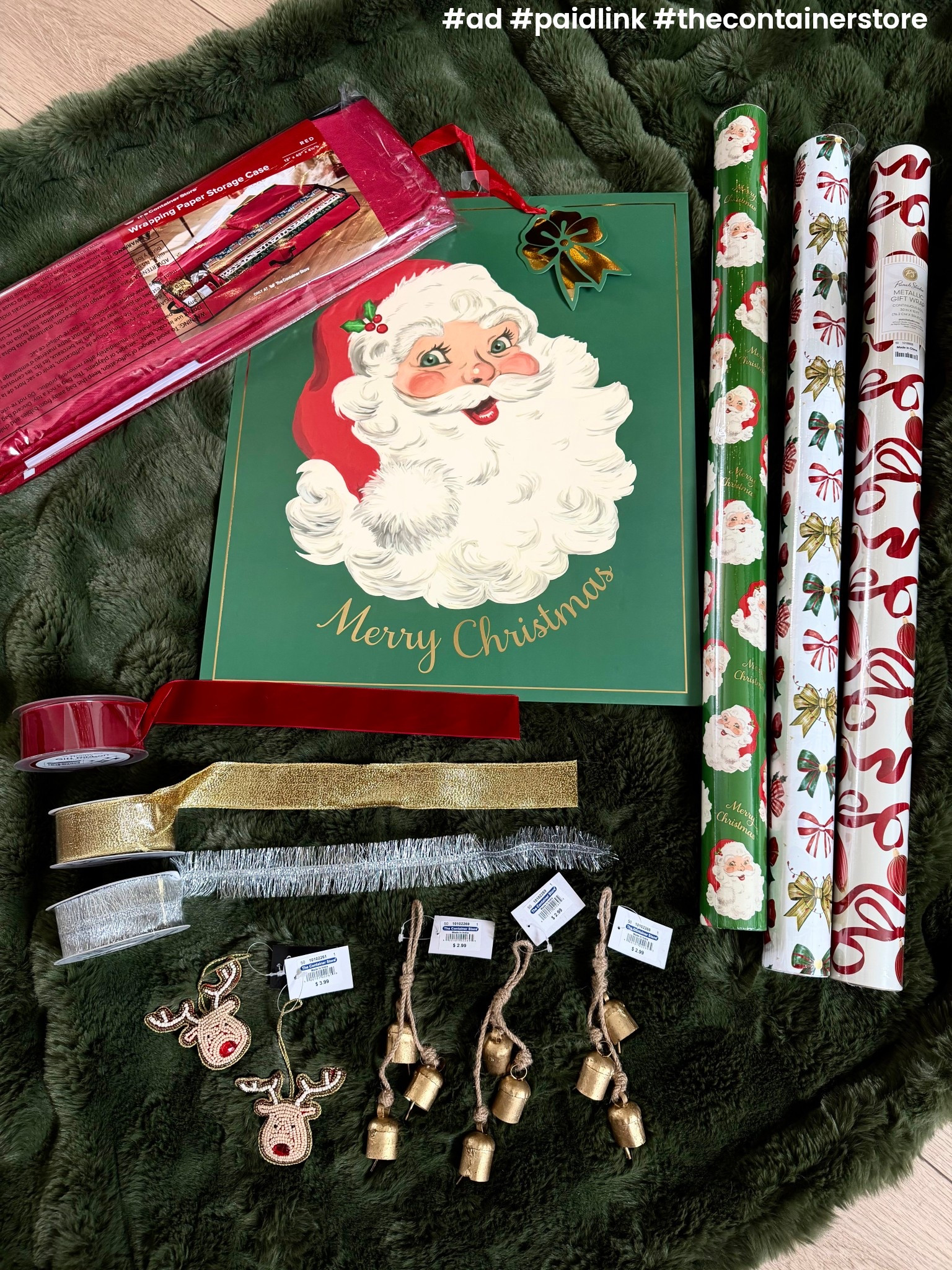 My gift wrap haul from @thecontainerstore 🎄🎁 #ad #paidlink #thecontainerstore vintage Santa wrapping paper, bell ornaments, vintage ornaments, gift wrap, Christmas storage and organization 

#LTKHoliday #LTKHome #LTKGiftGuide
