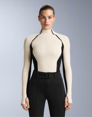 OYSHO Contrast rib knit base layer t-shirt in black | ASOS (Global)