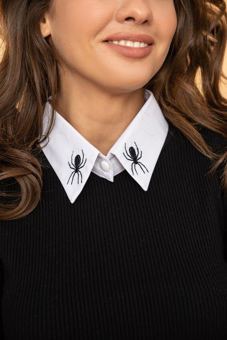 Detachable Embroidered With Spiders White 100% Cotton Shirt Collar Accessories for Women Hallowee... | Etsy (US)
