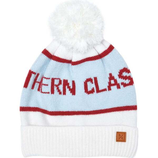 Kids Northern Classics Knit Pom Hat, Winter White and Cloud Blue | Maisonette