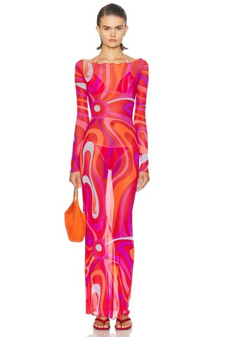 Emilio Pucci Long Sleeve Maxi Dress in Pink | FWRD 