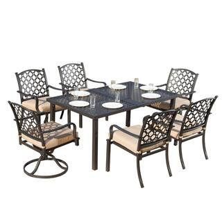 7-Piece Metal Outdoor Dining Set with Beige Cushions | The Home Depot