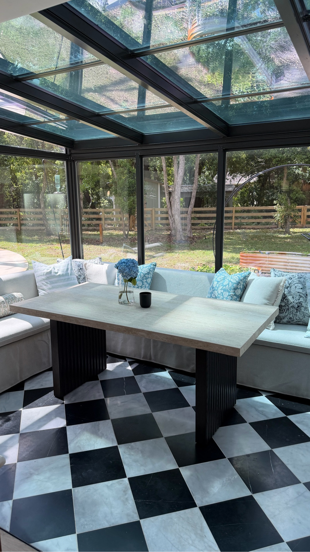 The sunroom of my dreams! Complete with my new table and banquette seating from Castlery 🤍🪴 The benches are comfy & functional with storage underneath! All pillows from HomeGoods #LTKKitchen #sunroom #breakfastnook