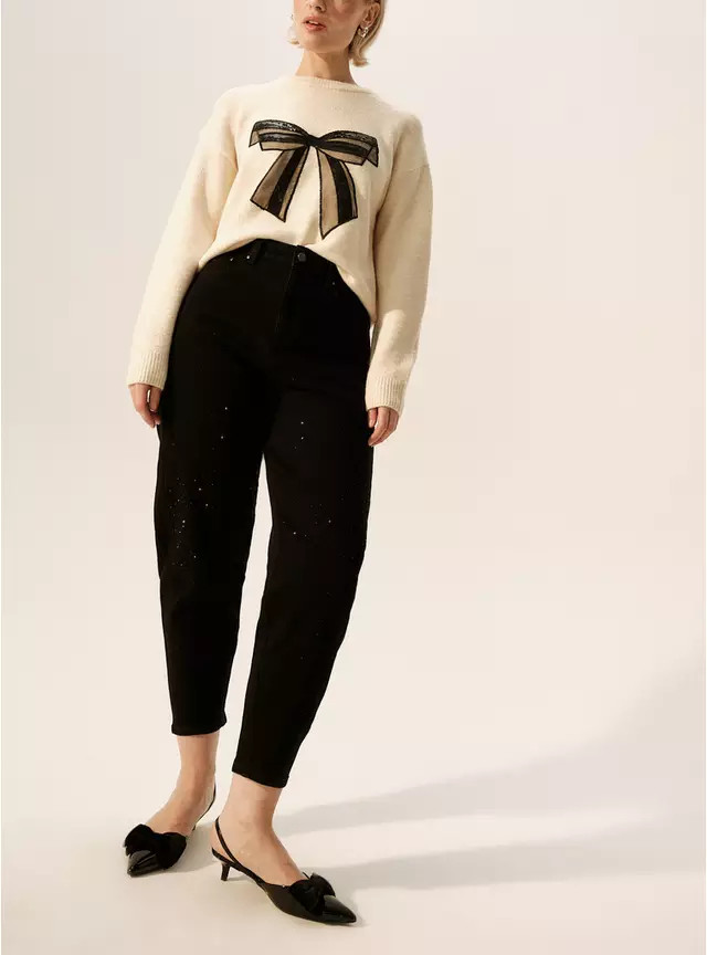 Buy Black Embellished Barrel Leg Denim Jeans 10L | Jeans | Tu | Tu Clothing