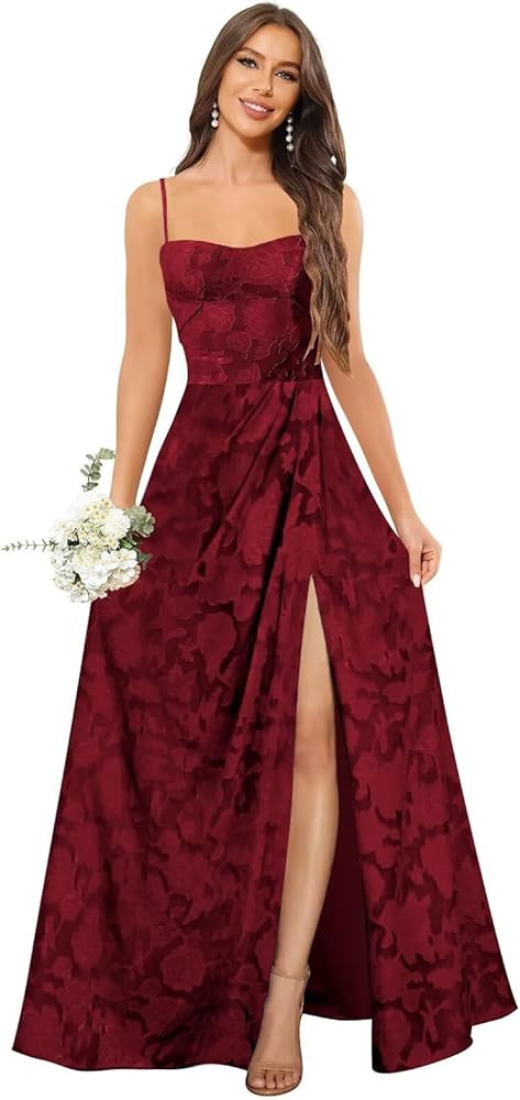 Chiffon Floral Bridesmaid Dresses for Women Spaghetti Strap A Line Long Formal Evening Gown with ... | Amazon (US)