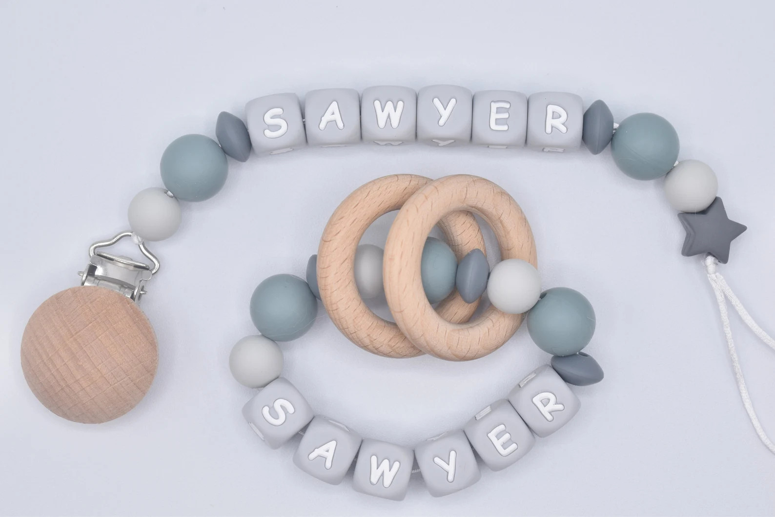 Personalized Silicone Pacifier Clip and Rattle Ring | Etsy | Etsy (US)