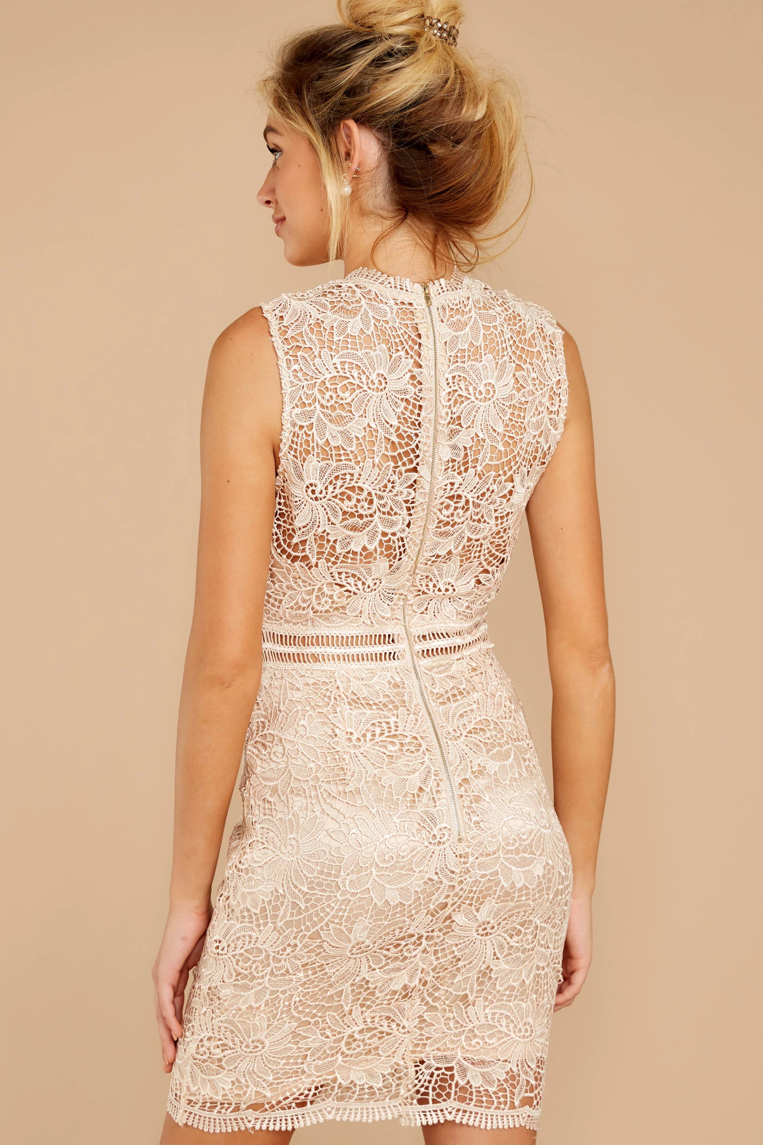 Whispered Thoughts Beige Lace Dress | Red Dress 