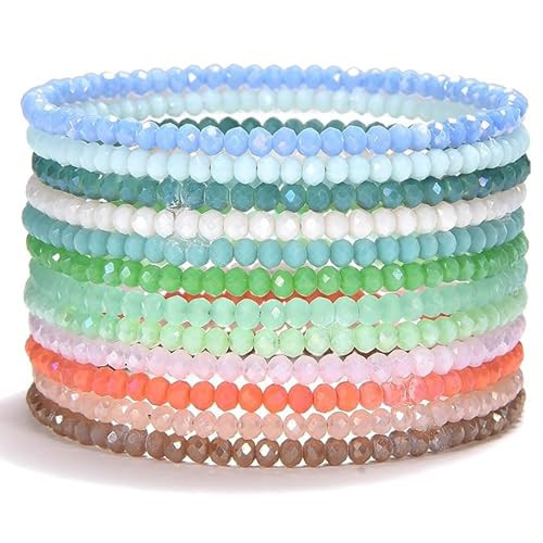 Cherry Tree Collection - Women Crystal Bracelets Set of 12 – Colorful Multi-Layer Stackable Crystal Bracelets for Women & Teens – 6.75" - 7" To Fit Most Wrists with 2x3mm Rondelle Beads -Women Jewelry | Amazon (US)