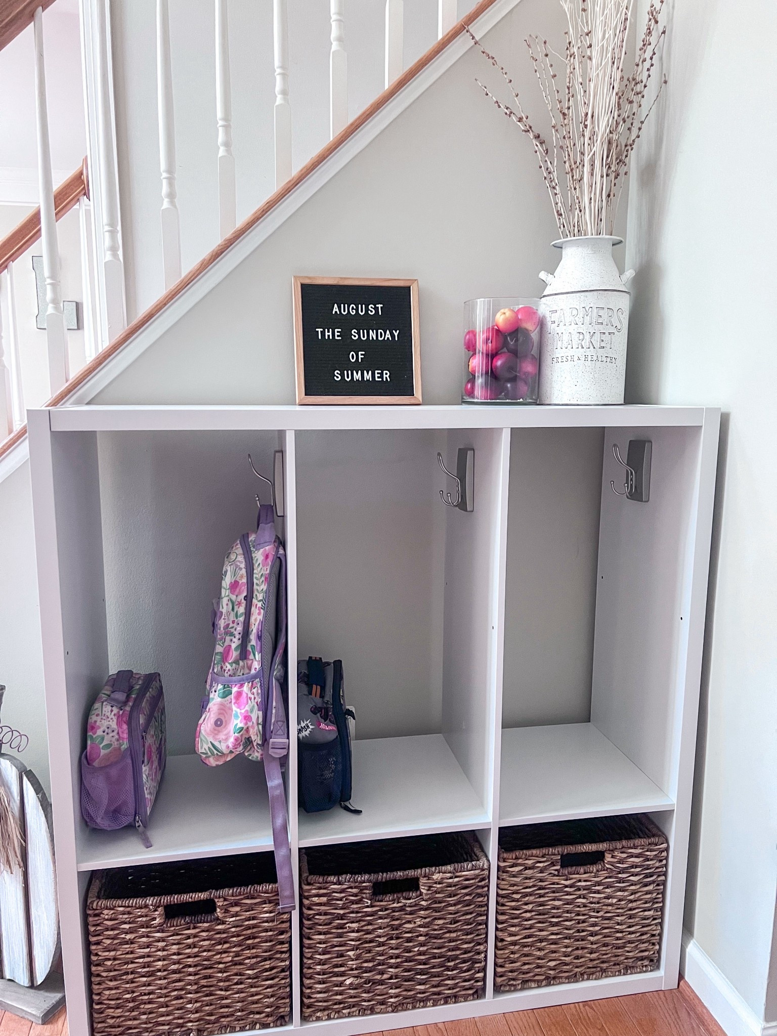 DIY mudroom cubbies! Each kid has a spot for backpacks, lunchboxes, and jackets. In the bins I'm going to have clean socks and school shoes (at least that's my plan for now!) 

#LTKFamily #LTKHome #LTKKids