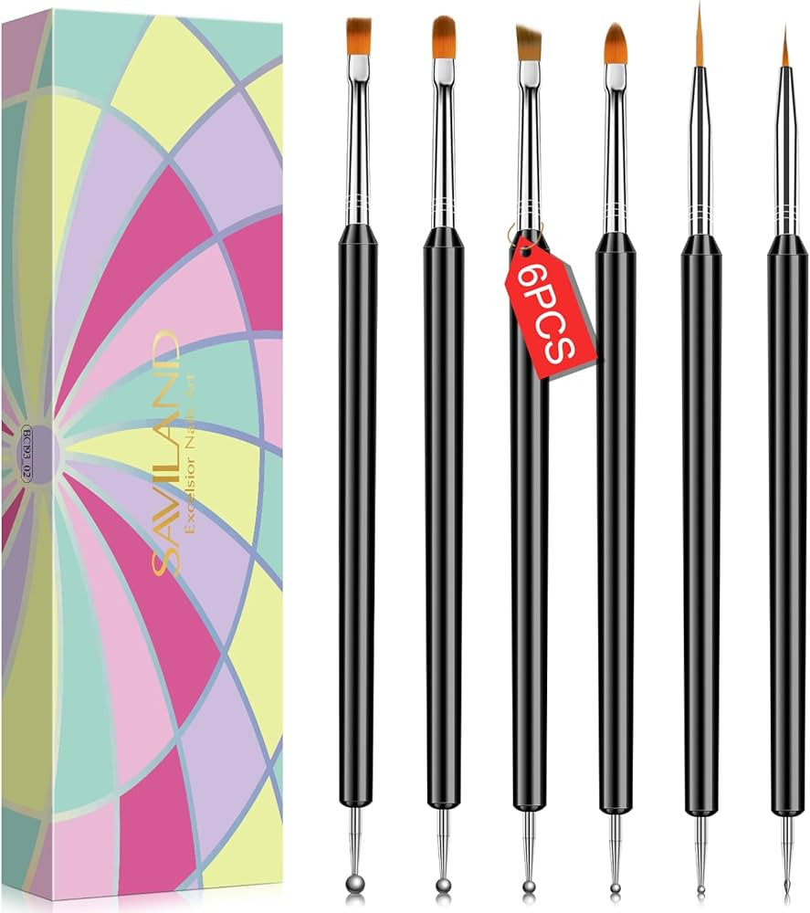 Saviland Nail Art Brushes Set - 6pcs Double-End Nail Art Tools Professional Nail Art Kit Dotting ... | Amazon (US)