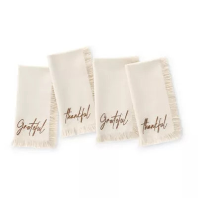 Elrene Fringed Harvest Sentiment Napkins, Set of 4 | Belk