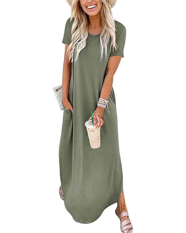 ANRABESS Women's Casual Loose Short Sleeve Long Dress Split Maxi Summer Beach Dress with Pockets | Amazon (US)