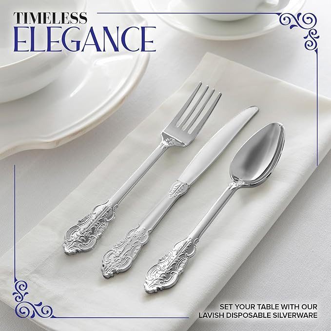 160 Pcs Silver Plastic Silverware Set- 80 Silver Forks, 40 Silver Spoons, 40 Silver Knives, Heavy... | Amazon (US)