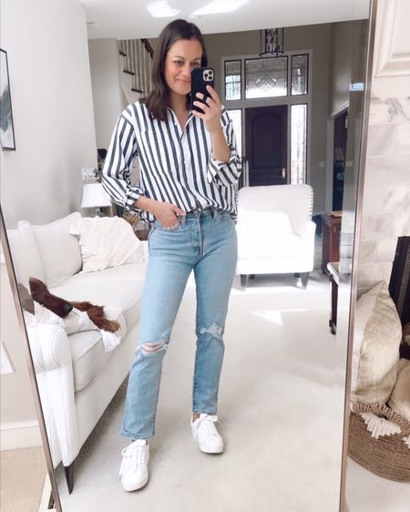 Target button down (runs big - I sized down to an xs), Levi’s straight leg jeans (runs true to size to small), white sneakers (Tts)

Spring outfit, casual outfit, Target spring, new arrivals



#LTKunder50 #LTKFind #LTKSeasonal