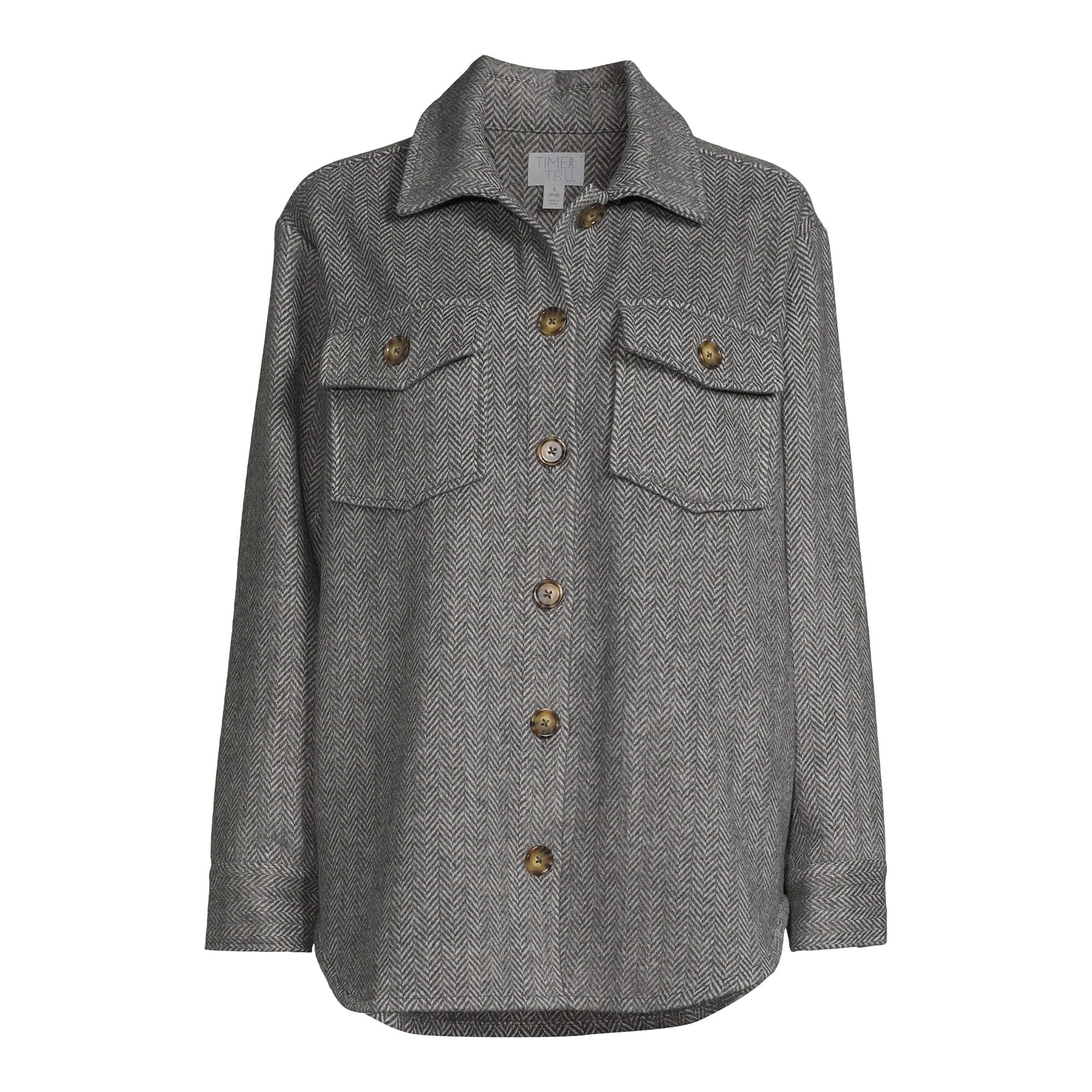 Time and Tru Women's Brushed Herringbone Shacket, Sizes XS -XXXL | Walmart (US)