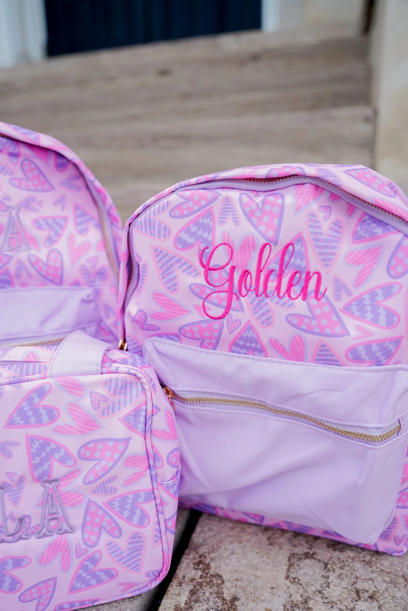 Lilac Hearts Backpack -PLAIN NO EMBROIDERY | KenzKustomz
