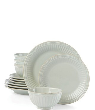 French Perle Groove Light Blue 12-Piece Plate & Bowl Set | Dillard's