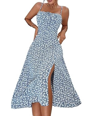 Floerns Women's Summer Split Thigh Spaghetti Strap Cami Midi Floral Dress | Amazon (US)