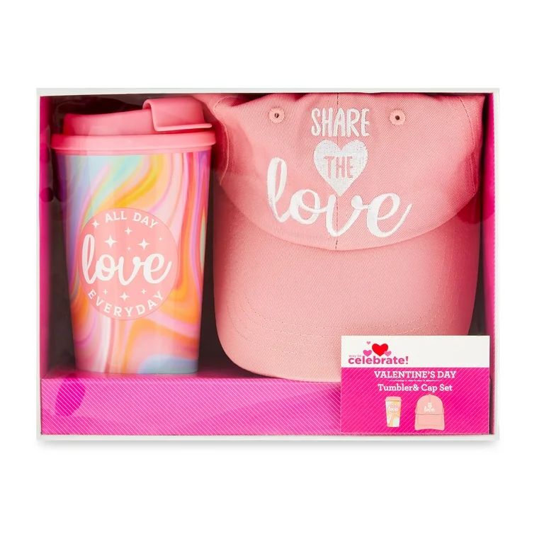 Valentine's Day Valentine Coffee Tumbler with Lid and Ball Cap Gift Set, 16oz, Pink, by Way To Ce... | Walmart (US)