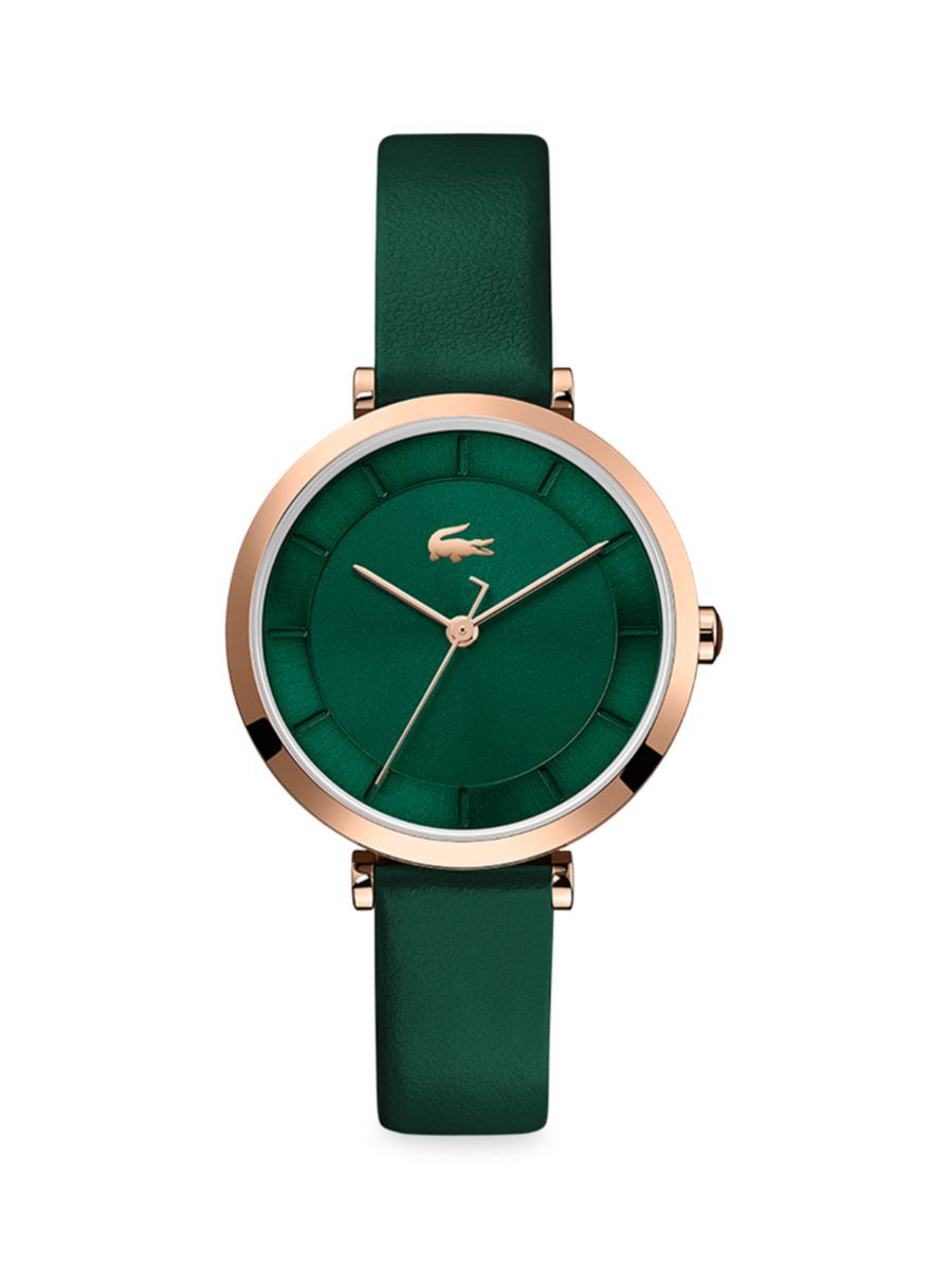 Lacoste Geneva Goldtone Steel Leather Strap Watch | Saks Fifth Avenue