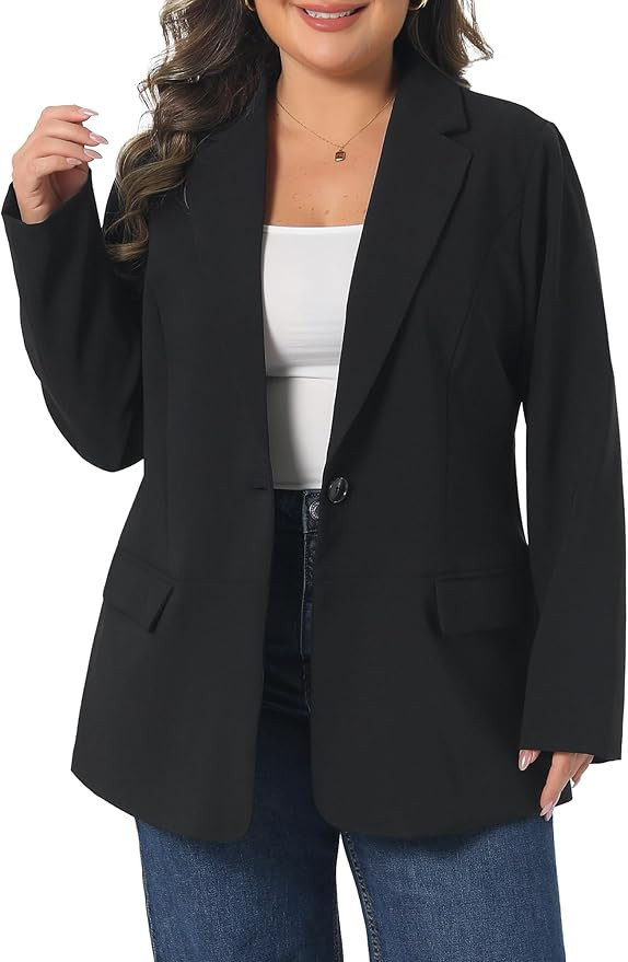 Agnes Orinda Plus Size Blazer for Women Lapel Button Work Office Business Suit Jacket Cardigan Bl... | Amazon (US)
