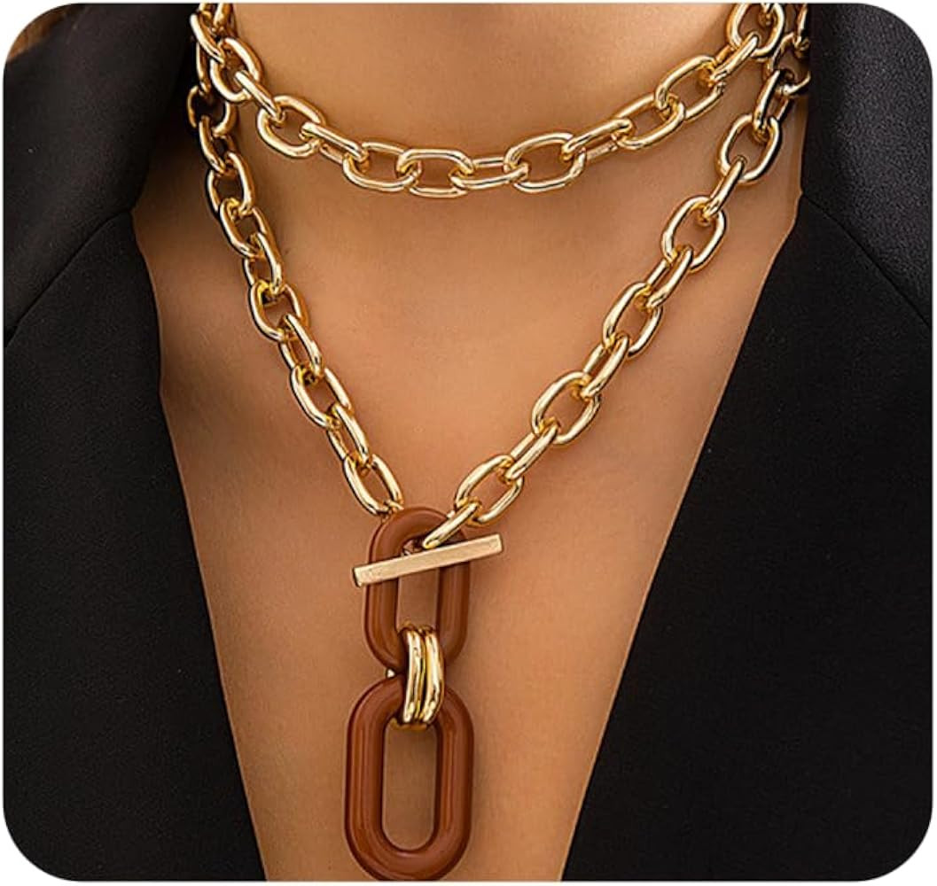 Chunky Paperclip Pendant Layered Necklace,Vintage Thick Paperclip Personalized Statement Choker,C... | Amazon (US)