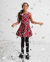 Girls Matching Family Plaid Bow Satin Bubble Dress - red | The Children's Place