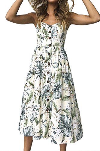 Allfennler Women's Dress Summer Bohemian Spaghetti Strap Button Down Swing Floral Midi Maxi Dress wi | Amazon (US)