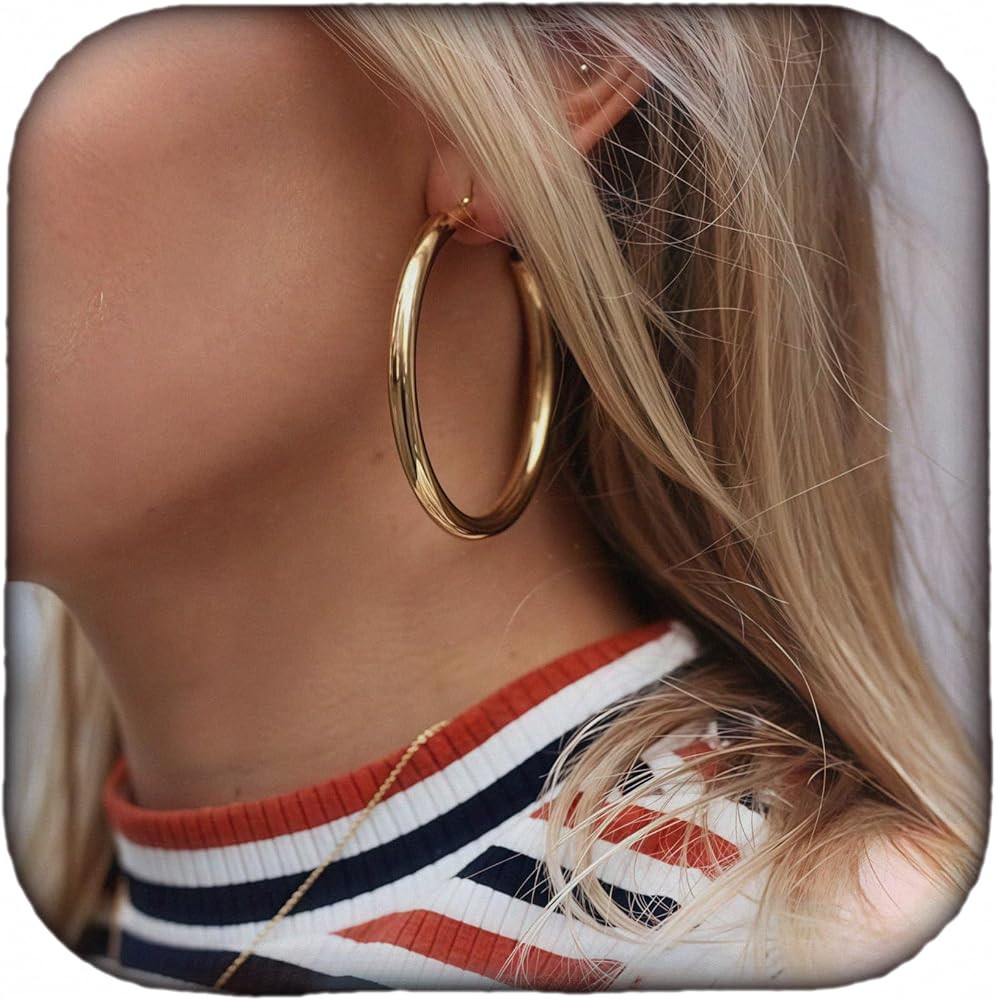 Doubnine Tube Hoop Earrings Gold Lightweight Large Earrings Women Fashion Jewelry | Amazon (US)