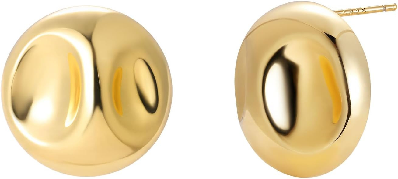 14K Gold Plated Chunky Dome Stud Earrings S925 Post | Amazon (US)