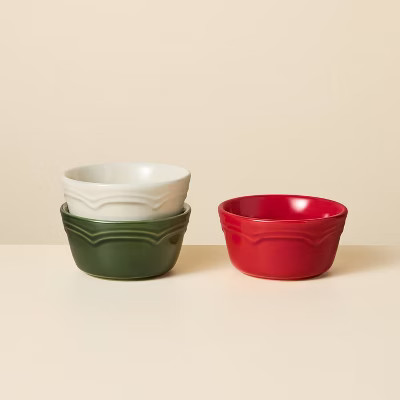 Set of 3 10 fl oz Ceramic Mini Bowl Red/Green/Sour Cream - Hearth & Hand™ with Magnolia | Target