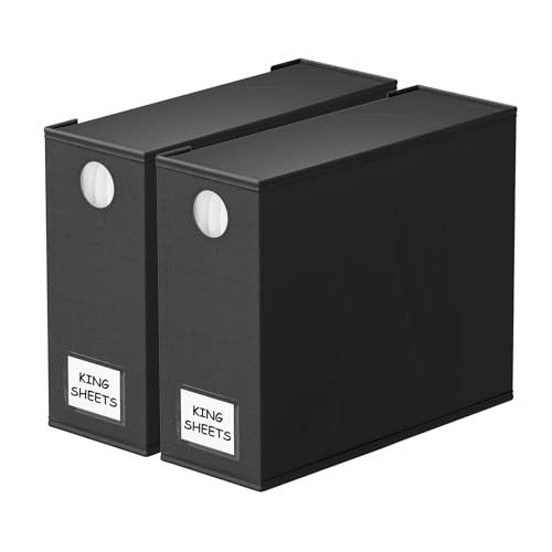 SpaceAid 2 Pack Bed Sheet Organizers and Storage, Foldable Sheet Organizer for Linen Closet, Sheets Set Folder Keeper with Window XL (Queen & King Size) Organizing Bedding Container (Black, 2 Pack) | Amazon (US)