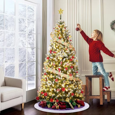 7.5 FT Artificial Christmas Tree, Christmas Tree with Decoration, Metal Base Easy Assembly for Home, Office, Party, Holiday Decor, Green | Target