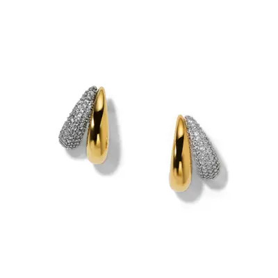 Nadri Gemini Two-Tone Pavé Hoop Earrings in Gold at Nordstrom | Nordstrom