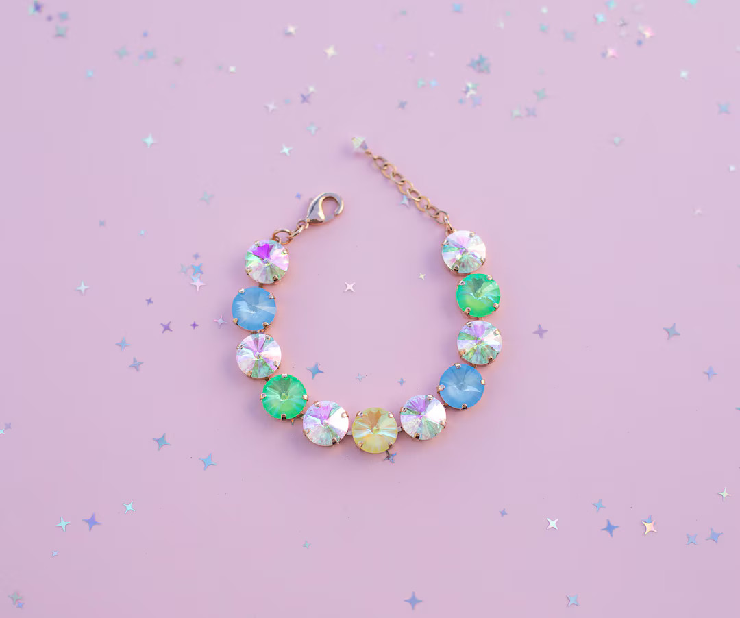 Spring Breeze 12mm Rivoli crystal Bracelet - choose setting color | Etsy (US)