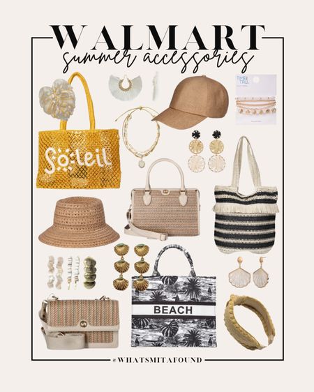 Summer accessories from Walmart! Great for all sorts of summer fun, trips and more! Sunhat, straw sun hat, straw hat, straw baseball hat, straw tote bag, straw purse, beach bag, pool bag, designer inspired tote bag, crochet tote bag, crossbody bag, straw crossbody bag, straw hand bag, shell earrings, fringe earrings, raffia earrings, straw earrings, bracelet sets, pearl bracelets, shell bracelets, raffia headband, straw headband, barrette set, hair accessory set, claw clip, mother of pearl hair clip 

#LTKFindsUnder50 #LTKItBag #LTKSeasonal