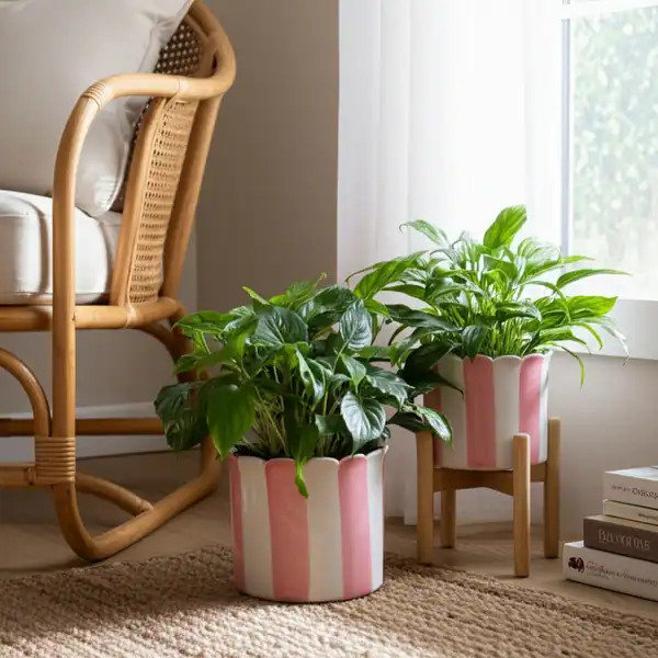 Ceramic Planter Scalloped Edge and Vertical Textured Design (Set of 2) - 8" x 8" x 7" - Bed Bath ... | Bed Bath & Beyond