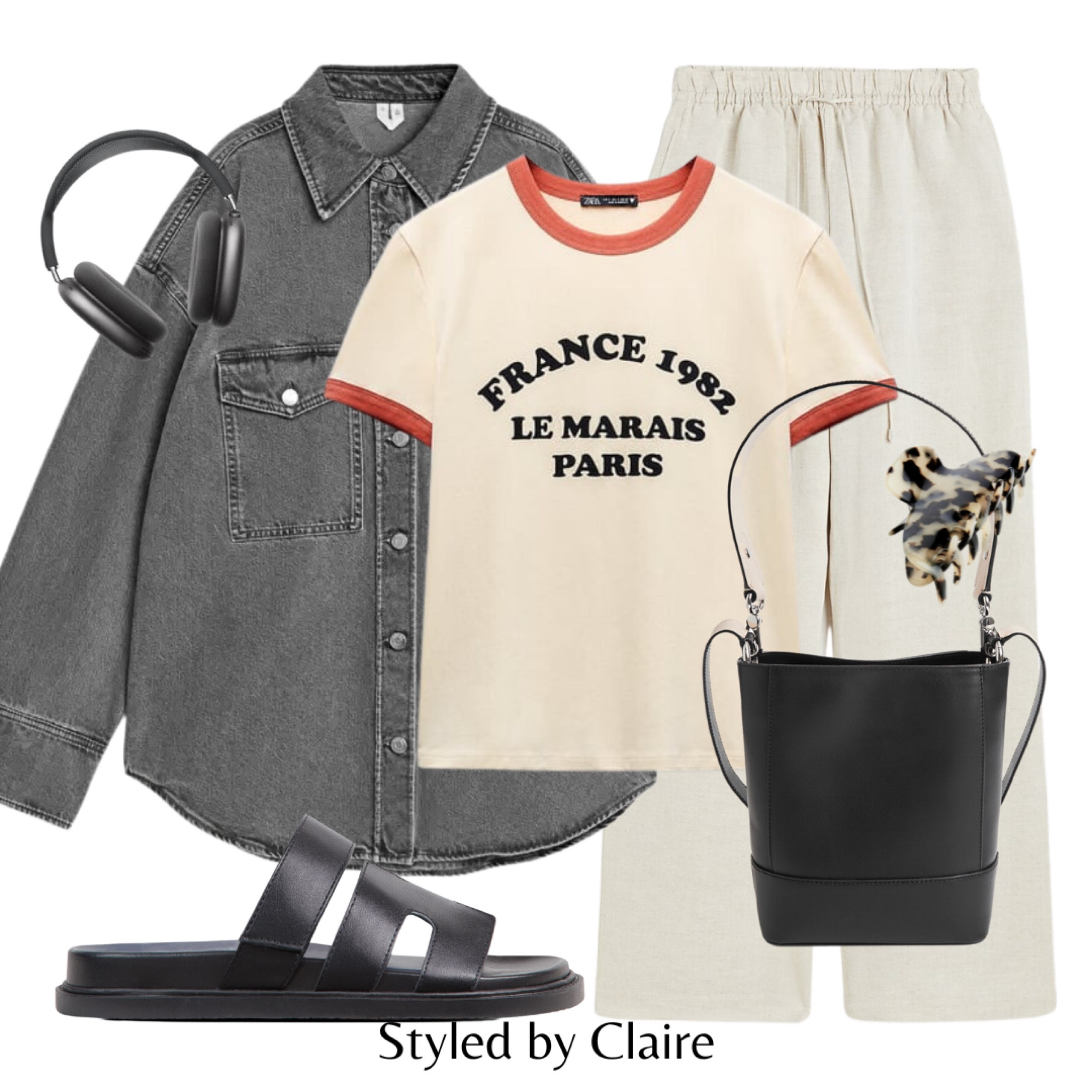 Casual styling🖤
Tags: oversized grey dark wash shirt, printed tshirt, linen trousers, leather sandals, bucket bag, hair claw. Fashion autumn summer inspo outfit ideas for airport city break everyday look street style zara

#LTKshoecrush #LTKstyletip #LTKSeasonal